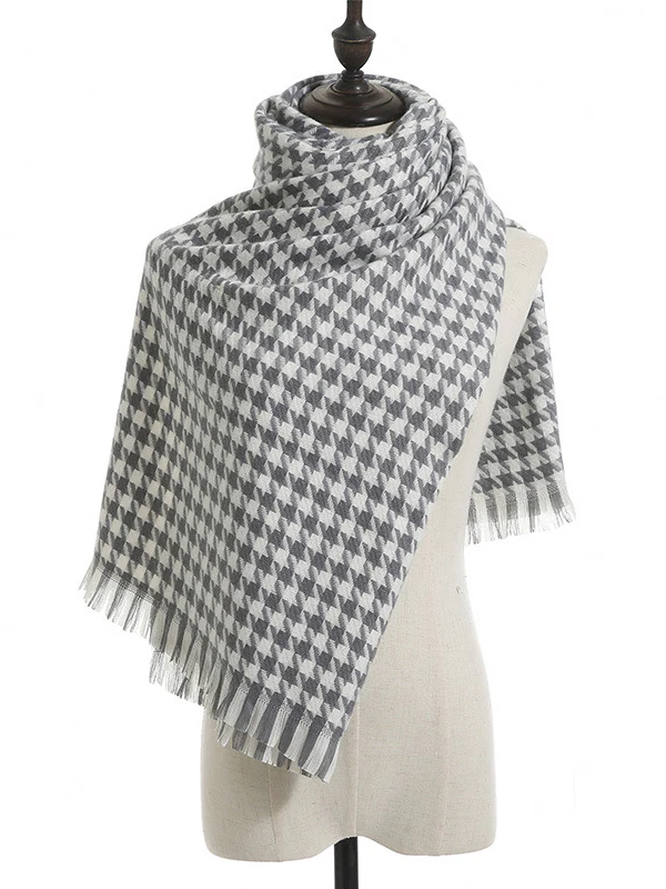 Fringed Houndstooth Keep Warm Shawl&Scarf - Image 12