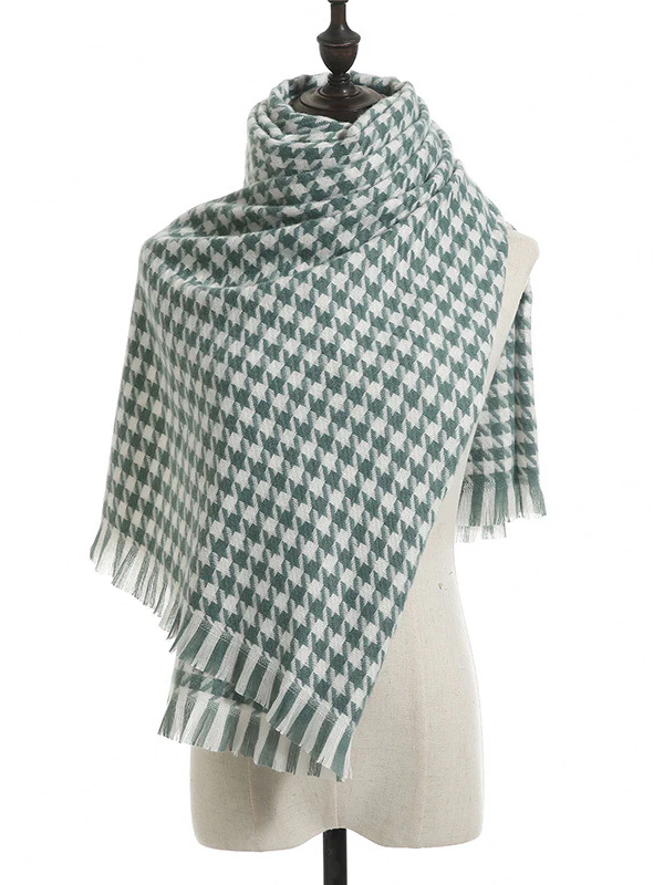 Fringed Houndstooth Keep Warm Shawl&Scarf - Image 14