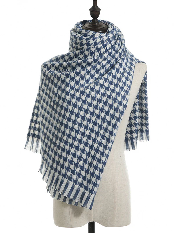 Fringed Houndstooth Keep Warm Shawl&Scarf - Image 15