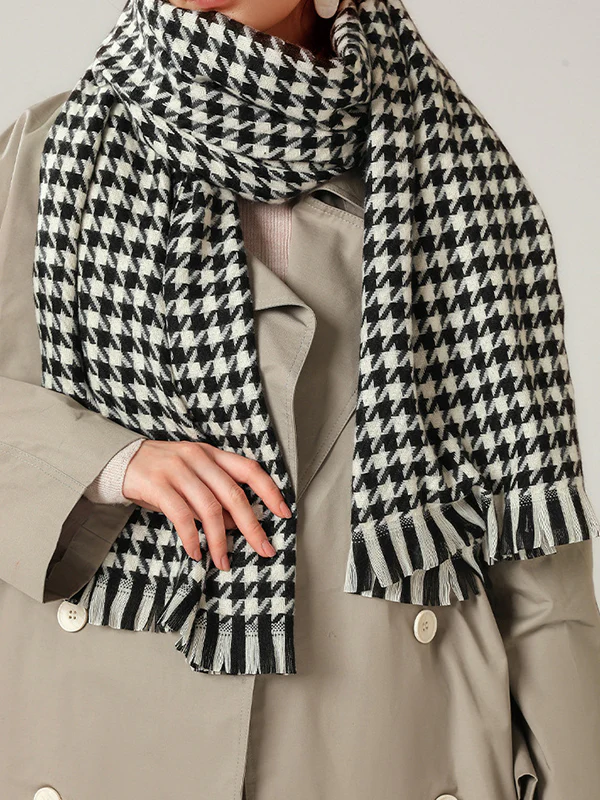 Fringed Houndstooth Keep Warm Shawl&Scarf - Image 2