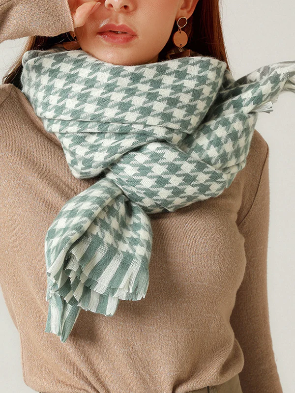 Fringed Houndstooth Keep Warm Shawl&Scarf - Image 3