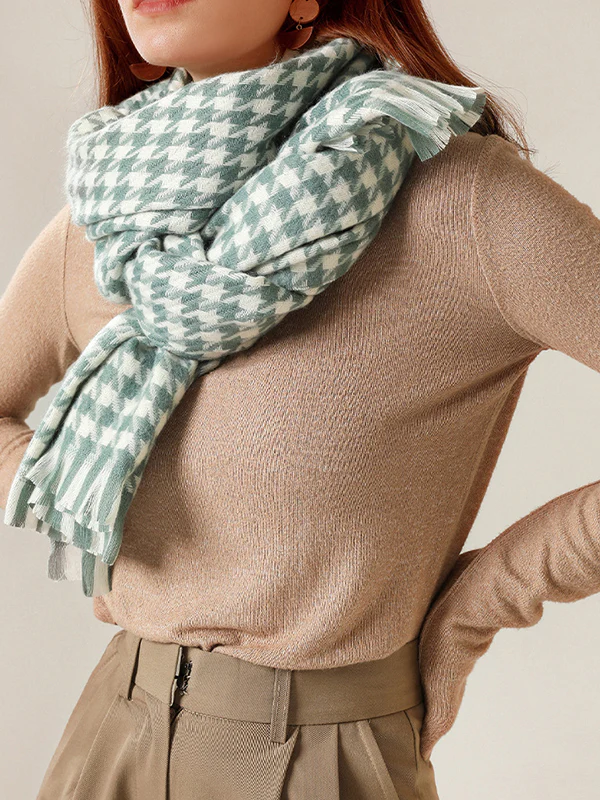 Fringed Houndstooth Keep Warm Shawl&Scarf - Image 4