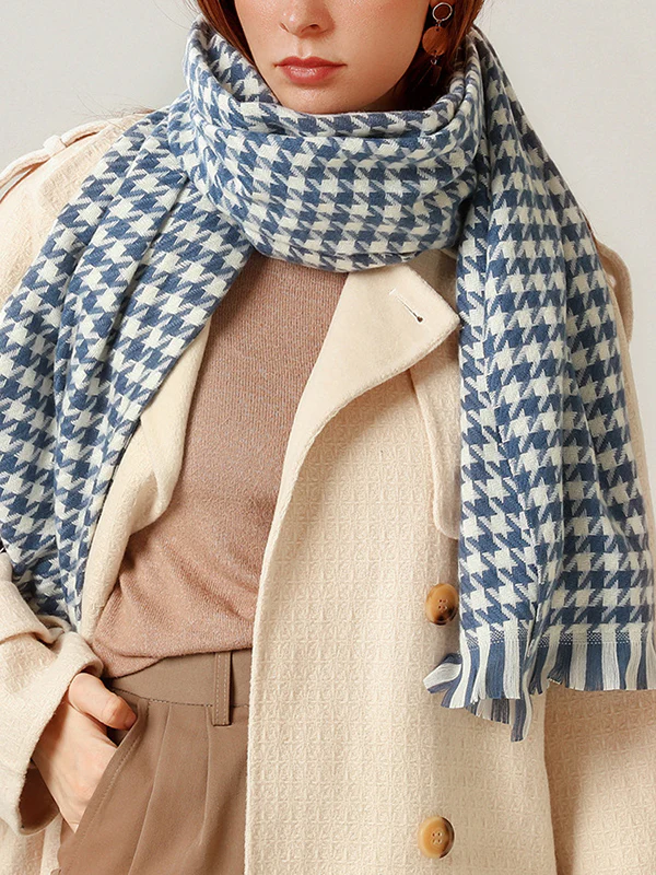 Fringed Houndstooth Keep Warm Shawl&Scarf - Image 5