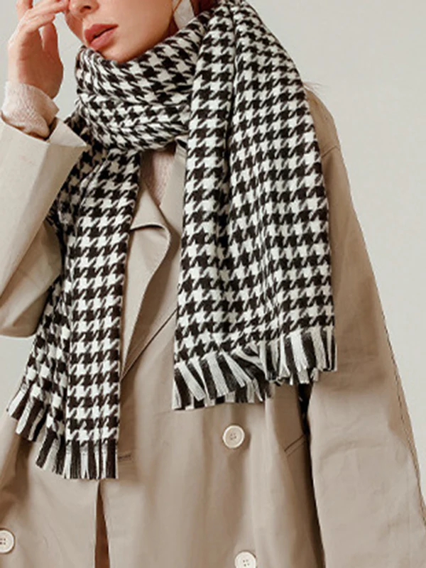Fringed Houndstooth Keep Warm Shawl&Scarf - Image 6