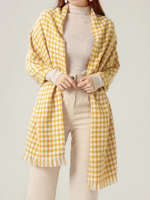 Fringed Houndstooth Keep Warm Shawl&Scarf - Image 7