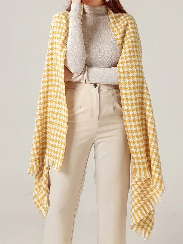 Fringed Houndstooth Keep Warm Shawl&Scarf - Image 8