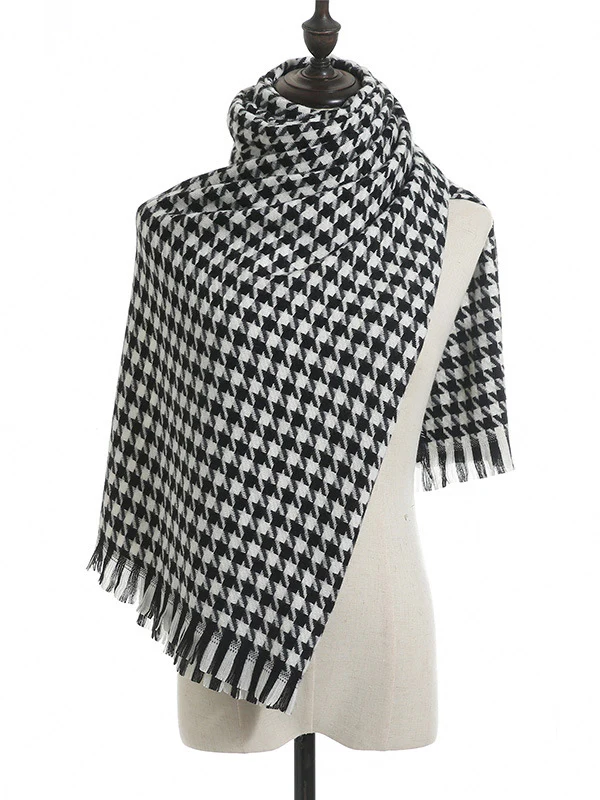 Fringed Houndstooth Keep Warm Shawl&Scarf - Image 9