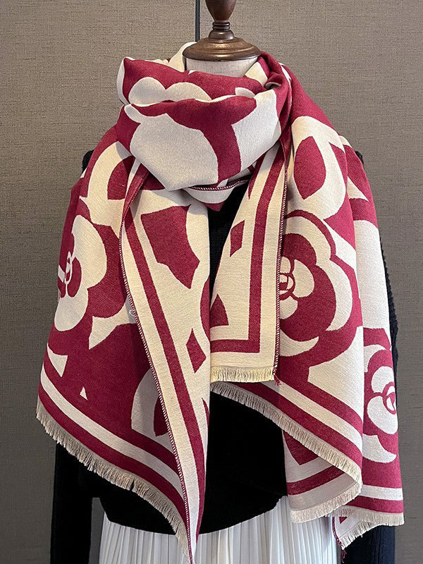 Fringed Keep Warm Knitted Flower Shawl&Scarf - Image 2
