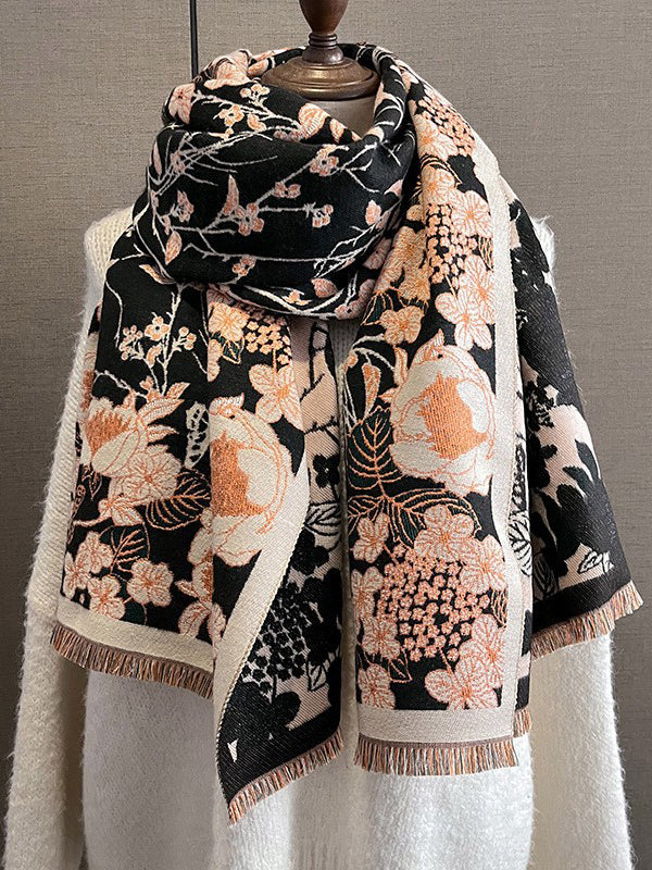 Fringed Keep Warm Knitted Flower Shawl&Scarf - Image 2