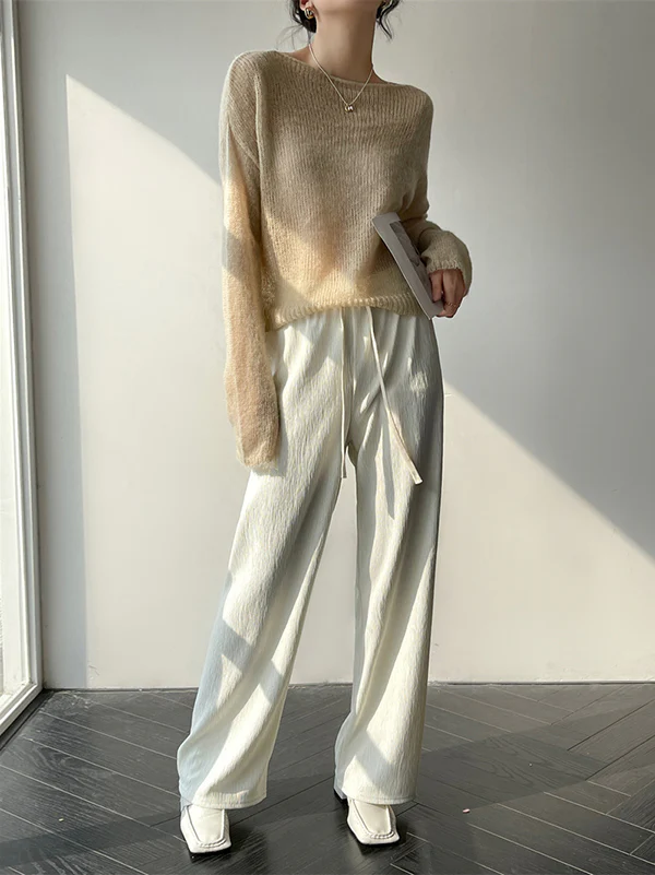 Gentle Mohair Knitted Loose Long Sleeves Solid Color Thin Sweater Tops - Image 14