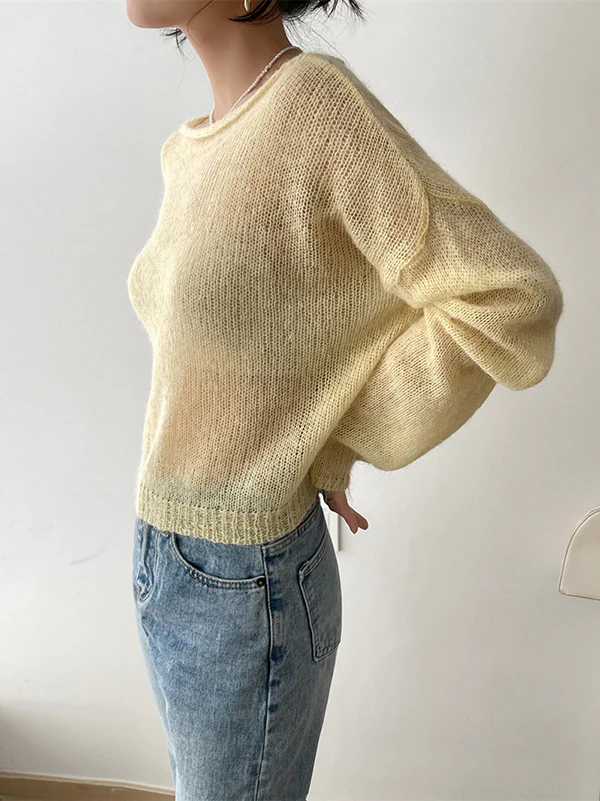 Gentle Mohair Knitted Loose Long Sleeves Solid Color Thin Sweater Tops - Image 17