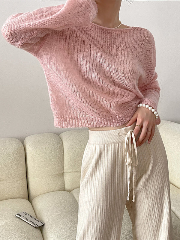 Gentle Mohair Knitted Loose Long Sleeves Solid Color Thin Sweater Tops - Image 22