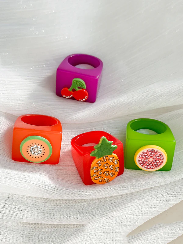 Geometric Fruit  Rhinestone Rings Accessories - Image 2