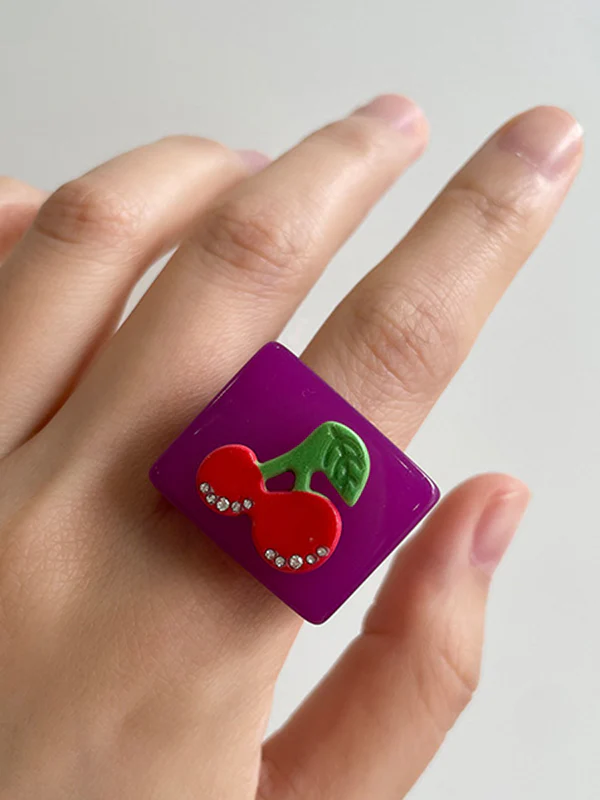 Geometric Fruit  Rhinestone Rings Accessories - Image 5