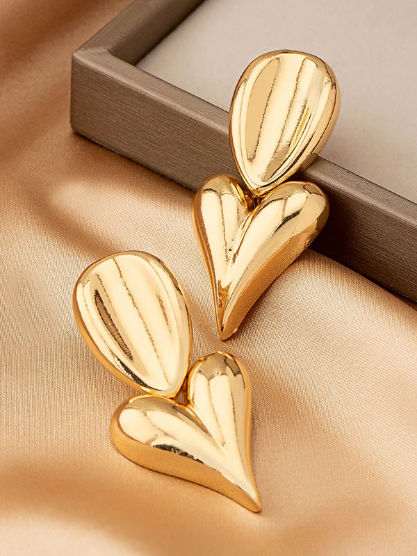 Geometric Heart Shape Drop Earrings - Image 2