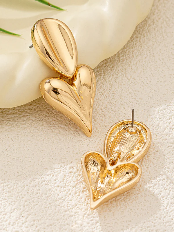 Geometric Heart Shape Drop Earrings - Image 4