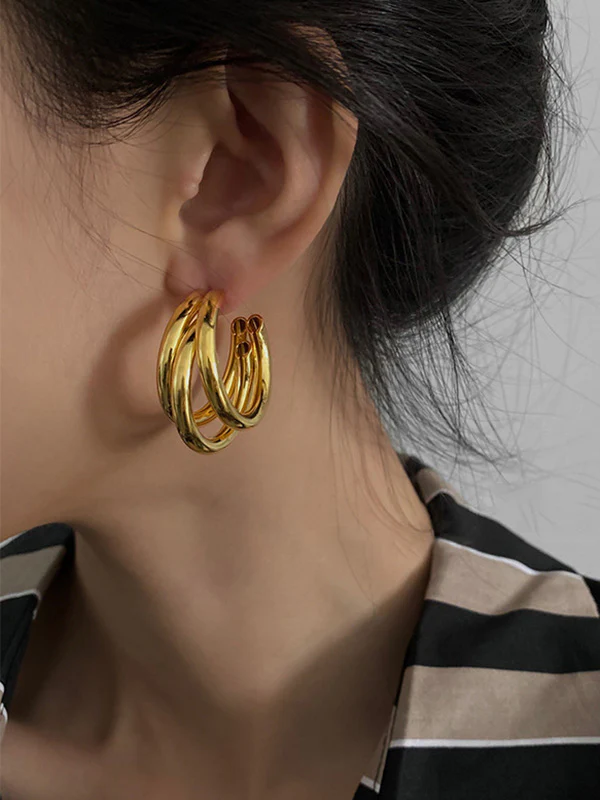 Geometric Hollow Hood Solid Color Earrings Accessories - Image 2