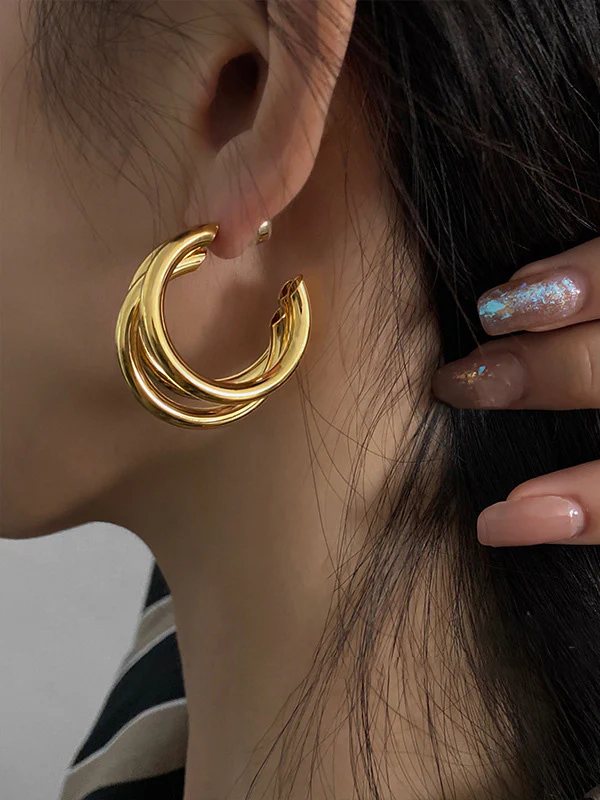Geometric Hollow Hood Solid Color Earrings Accessories - Image 3