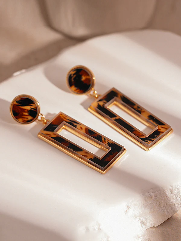 Geometric Hollow Leopard Split-Joint Earrings Accessories - Image 2
