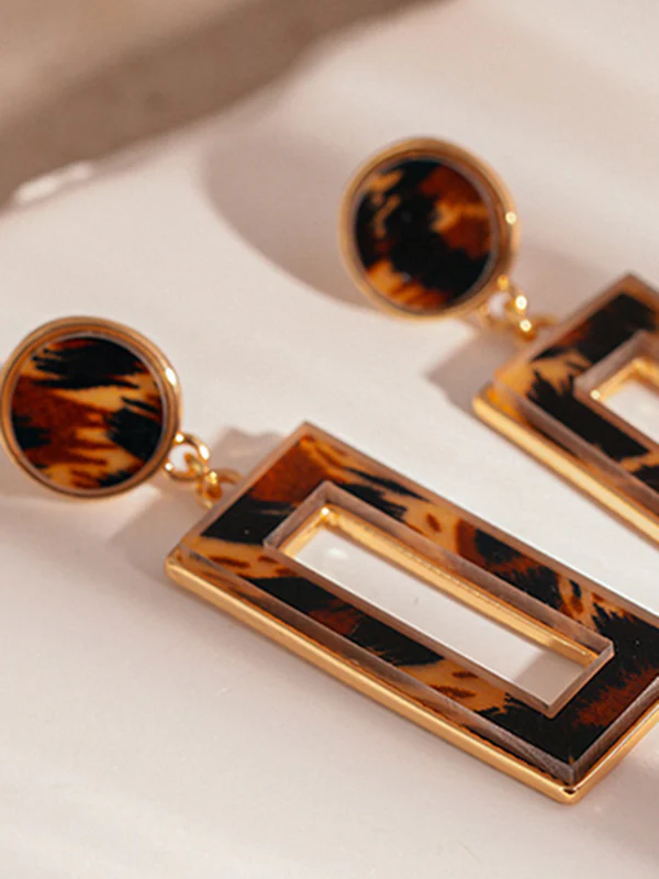 Geometric Hollow Leopard Split-Joint Earrings Accessories - Image 3