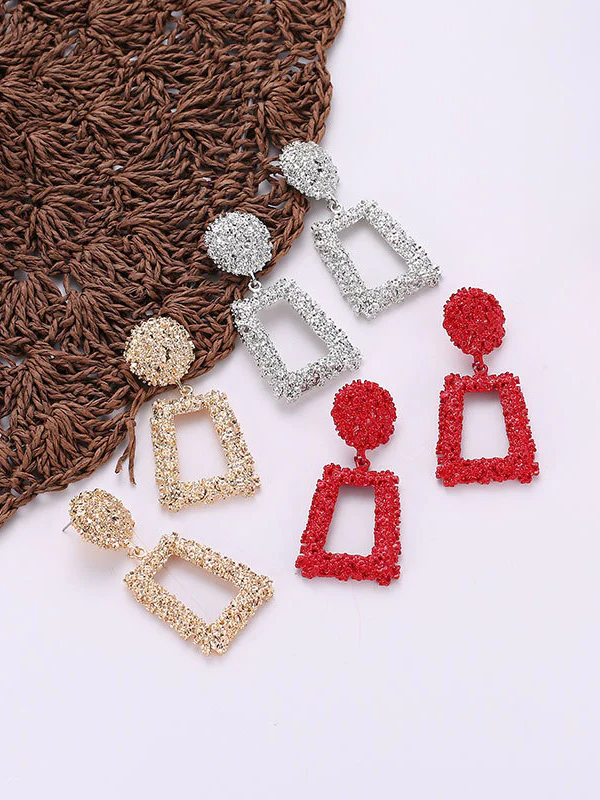 Geometric Hollow Solid Color Drop Earrings - Image 2