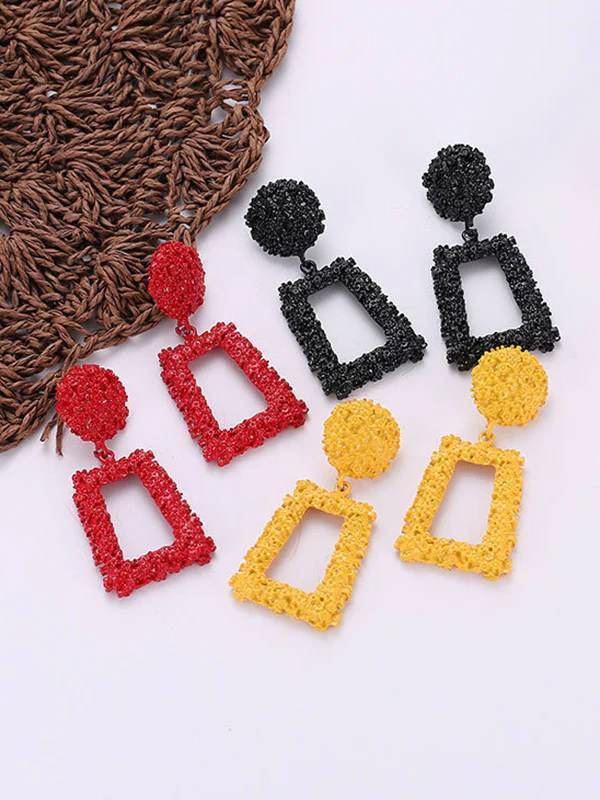 Geometric Hollow Solid Color Drop Earrings - Image 3