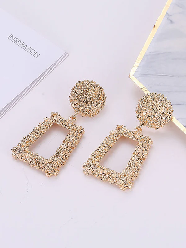 Geometric Hollow Solid Color Drop Earrings - Image 4