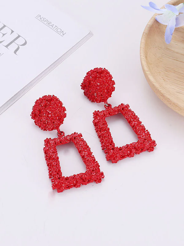 Geometric Hollow Solid Color Drop Earrings - Image 5