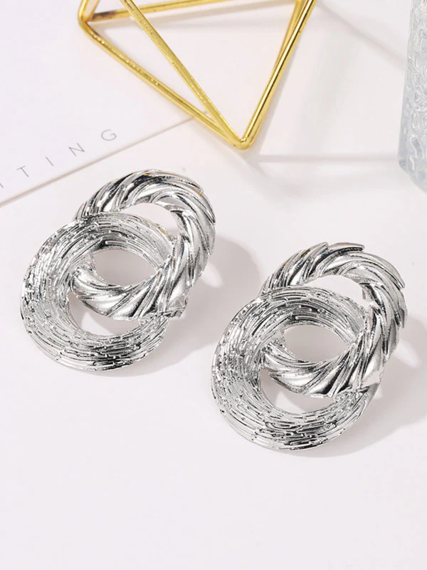 Geometric Hollow Solid Color Drop Earrings - Image 2
