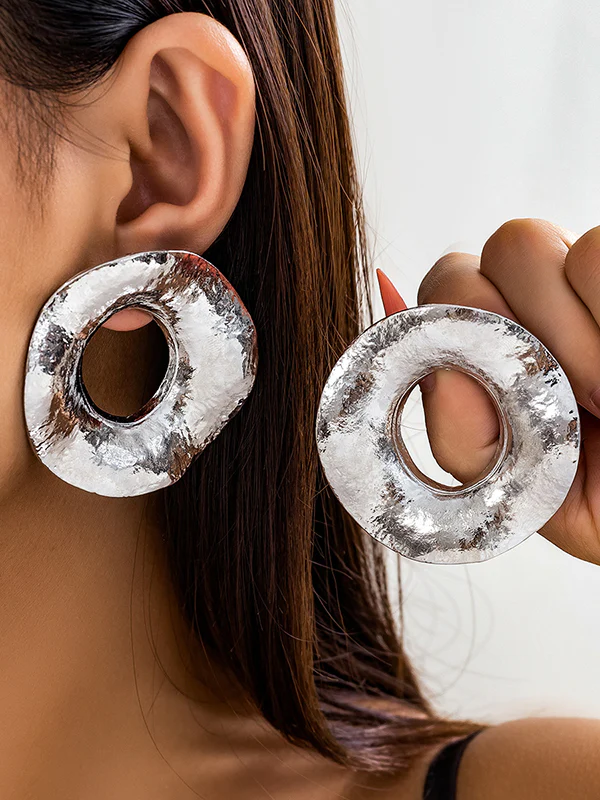 Geometric Hollow Solid Color Drop Earrings - Image 2