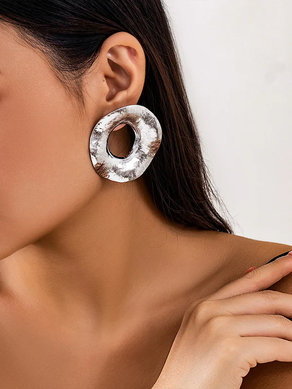 Geometric Hollow Solid Color Drop Earrings - Image 5