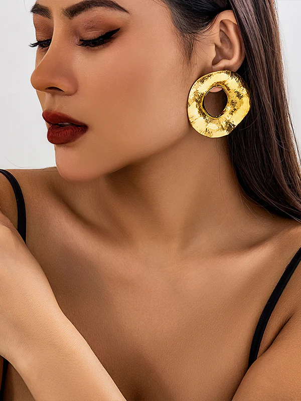 Geometric Hollow Solid Color Drop Earrings - Image 6