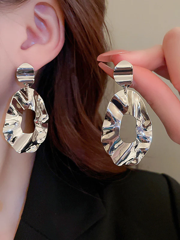 Geometric Hollow Solid Color Drop Earrings - Image 2