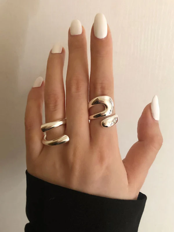 Geometric Hollow Solid Color Rings Accessories - Image 2