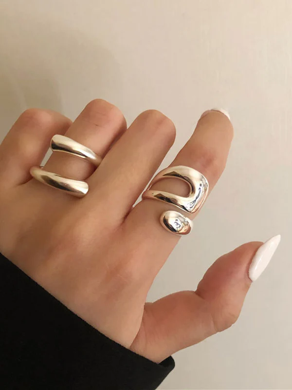 Geometric Hollow Solid Color Rings Accessories - Image 2