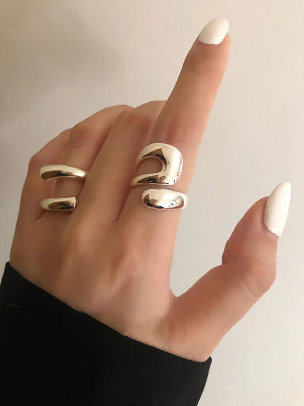 Geometric Hollow Solid Color Rings Accessories - Image 3