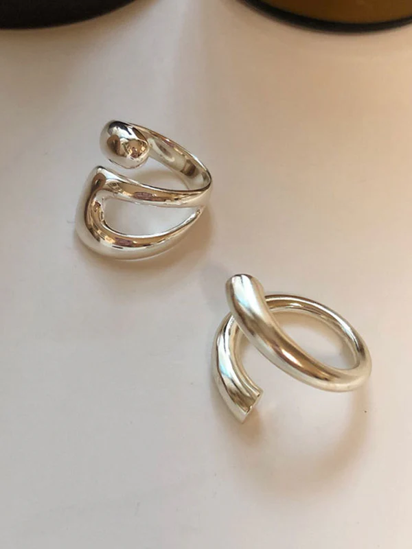 Geometric Hollow Solid Color Rings Accessories - Image 5