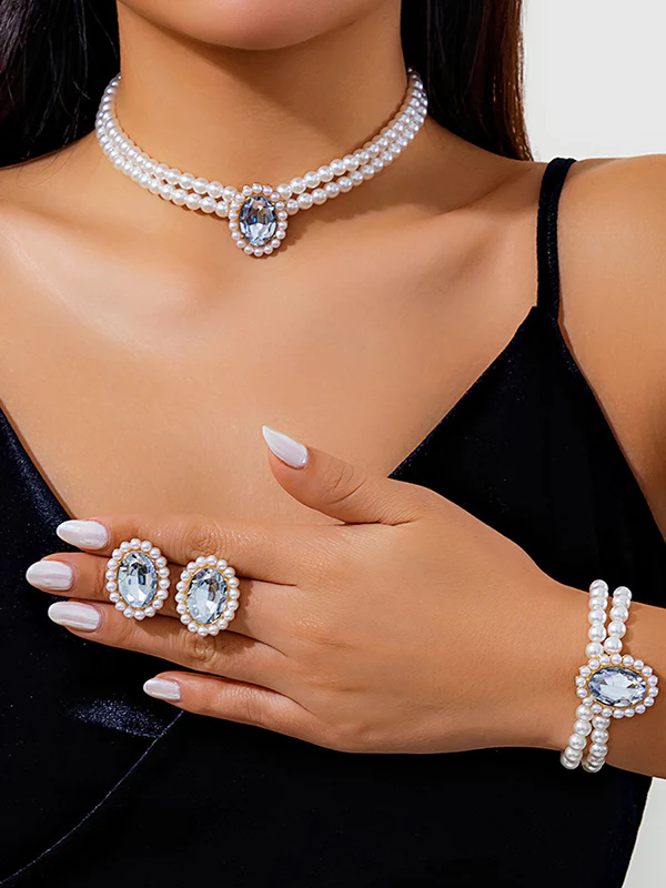 Geometric Layered Rhine Stones Bracelet Accessories + Earrings Accessories + Necklaces Accessories - Image 2
