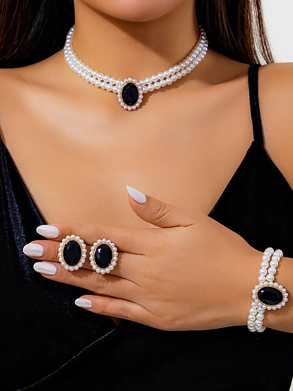 Geometric Layered Rhine Stones Bracelet Accessories + Earrings Accessories + Necklaces Accessories - Image 3