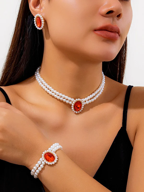 Geometric Layered Rhine Stones Bracelet Accessories + Earrings Accessories + Necklaces Accessories - Image 4