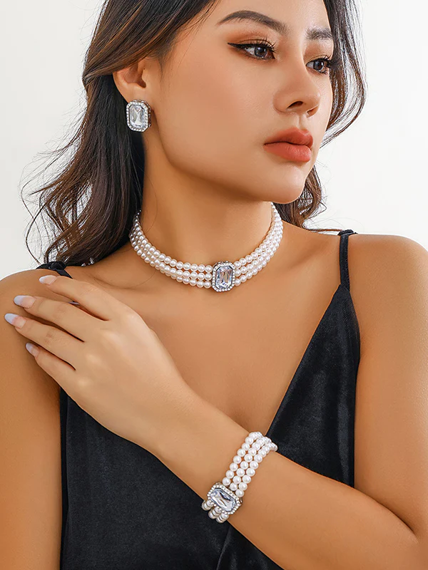 Geometric Layered Rhine Stones Bracelet Accessories + Necklaces Accessories + Earrings Accessories - Image 10