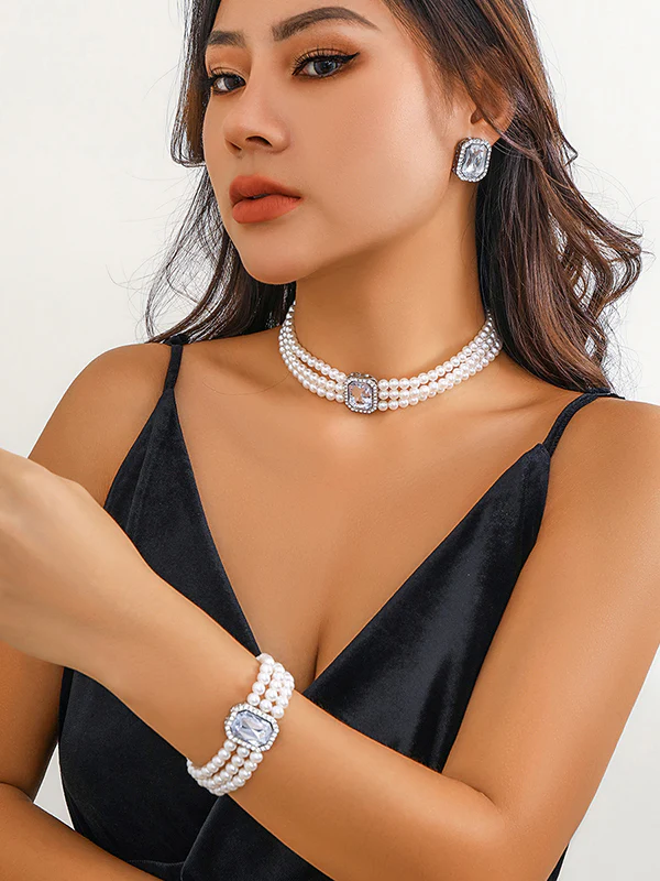 Geometric Layered Rhine Stones Bracelet Accessories + Necklaces Accessories + Earrings Accessories - Image 11