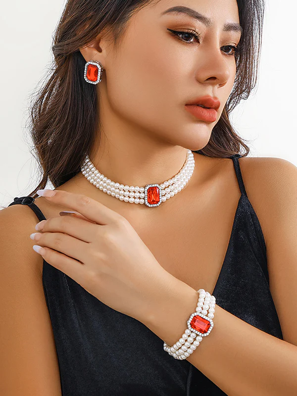 Geometric Layered Rhine Stones Bracelet Accessories + Necklaces Accessories + Earrings Accessories - Image 9