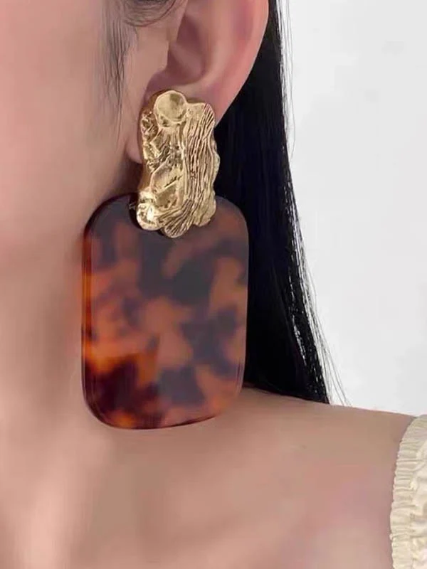 Geometric Leopard Pleated Split-Joint Drop Earrings Earrings Accessories - Image 2