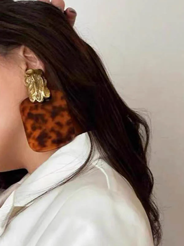 Geometric Leopard Pleated Split-Joint Drop Earrings Earrings Accessories - Image 3