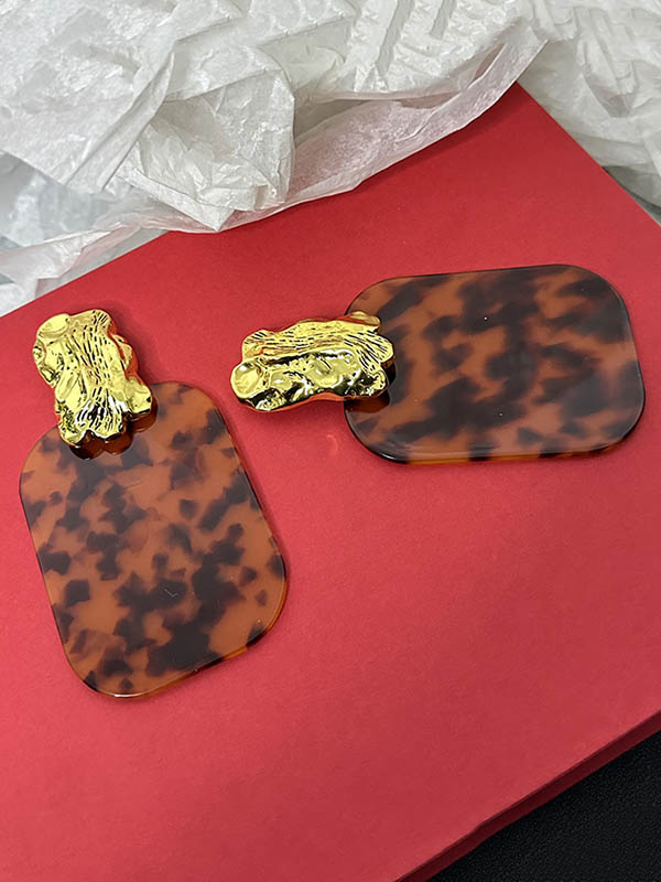 Geometric Leopard Pleated Split-Joint Drop Earrings Earrings Accessories - Image 5