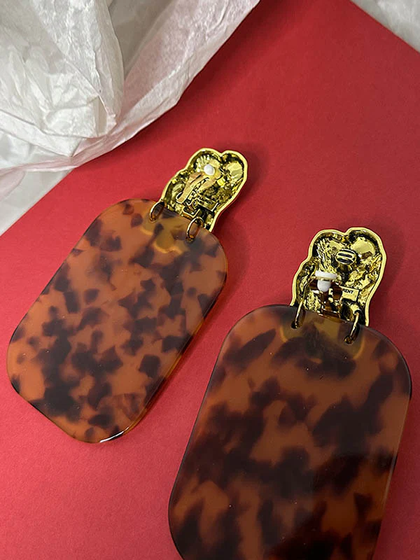 Geometric Leopard Pleated Split-Joint Drop Earrings Earrings Accessories - Image 6