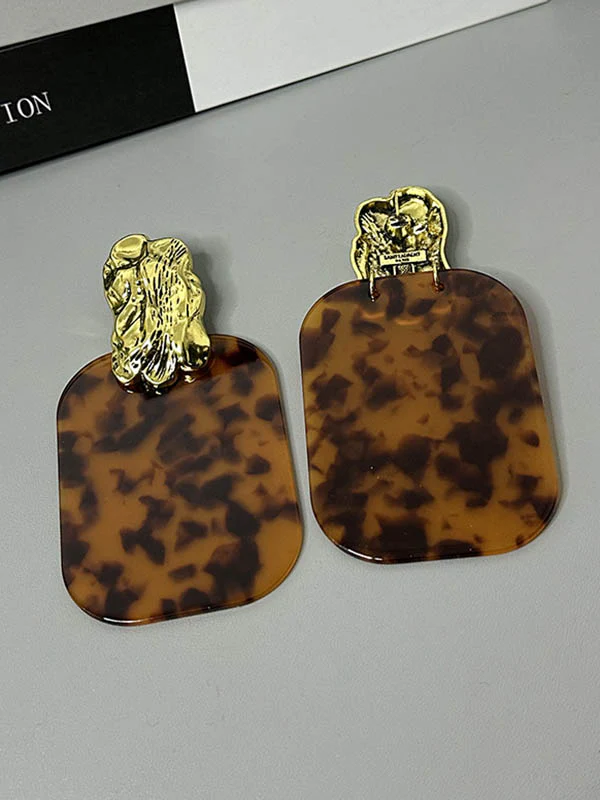Geometric Leopard Pleated Split-Joint Drop Earrings Earrings Accessories - Image 7