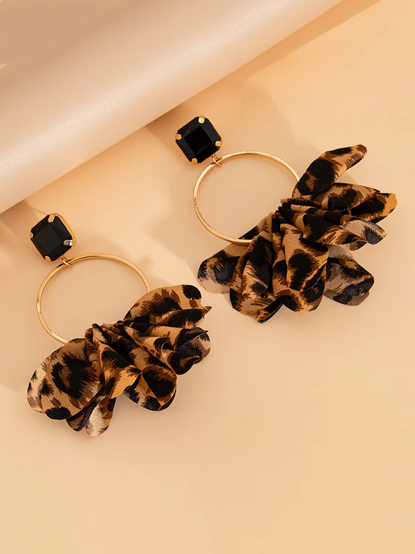 Geometric Leopard Three-Dimensional Flower Drop Earrings - Image 6