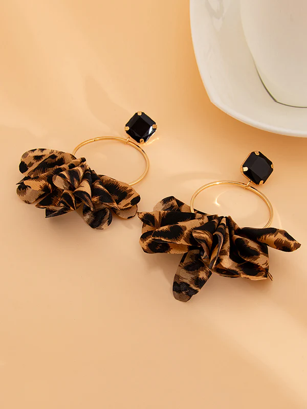 Geometric Leopard Three-Dimensional Flower Drop Earrings - Image 7